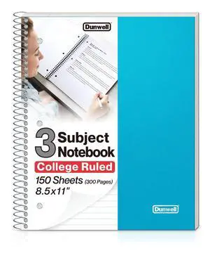3-Subject Spiral Notebook, College Ruled, 150 Sheets, Blue 3 Subject Sections, College Ruled Pages, Durable Plastic Cover, Storage Pocket Dividers, 3-Hole Punched 3-Subject Spiral Notebook, College Ruled, 150 Sheets, Blue 3 Subject Sections, College Ruled Pages, Durable Plastic Cover, Storage Pocket Dividers, 3-Hole Punched