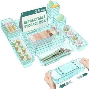 25 Pcs Clear Drawer Organizer, Adjustable Drawer Storage Box, 3-Size Desk Drawer Organizer, Acrylic Storage Bins for Makeup, Kitchen Utensils, Bedroom Dressers Tool Organizer for Gadgets, Blue 25 Pcs Clear Drawer Organizer, Adjustable Drawer Storage Box, 3-Size Desk Drawer Organizer, Acrylic Storage Bins for Makeup, Kitchen Utensils, Bedroom Dressers Tool Organizer for Gadgets, Blue