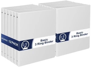 1/2 Inch 3-Ring-Binder with Pockets, 0.5''-inch Round Binders Holds 100 Sheets US Letter Size 8.5'' x 11'' - Bundle 12 Packs White Binders for Home, Office, and Back to School (0.5'' - 12 Packs) 1/2 Inch 3-Ring-Binder with Pockets, 0.5''-inch Round Binders Holds 100 Sheets US Letter Size 8.5'' x 11'' - Bundle 12 Packs White Binders for Home, Office, and Back to School (0.5'' - 12 Packs)