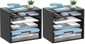 5-Tier Wood Desk Organizer, Paper Tray Organizer for Desk with Adjustable Storage Shelves, Desktop File Organization Paper Sorter Mail Holder for Office Home Classroom, Black (Pack of 2) 5-Tier Wood Desk Organizer, Paper Tray Organizer for Desk with Adjustable Storage Shelves, Desktop File Organization Paper Sorter Mail Holder for Office Home Classroom, Black (Pack of 2)