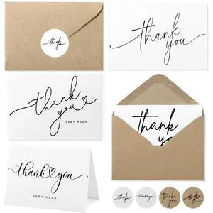 100 Bulk Thank You Cards with Kraft Envelopes and stickers - 4 Minimalistic Designs Blank Thank You Notes with Envelopes for business Wedding Bridal Gift Baby Shower Business Graduation 100 Bulk Thank You Cards with Kraft Envelopes and stickers - 4 Minimalistic Designs Blank Thank You Notes with Envelopes for business Wedding Bridal Gift Baby Shower Business Graduation