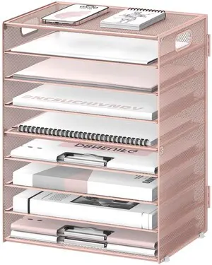 9-Tier Paper Organizer for Desk, Metal Mesh Letter Tray with Handles, Pink | Desk File Organizer with Removable Trays for Sorting Files, Folders, Mail and Printer Paper at Home, School or Office 9-Tier Paper Organizer for Desk, Metal Mesh Letter Tray with Handles, Pink | Desk File Organizer with Removable Trays for Sorting Files, Folders, Mail and Printer Paper at Home, School or Office