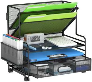 4-Tier Paper Organizer + 3-Pocket File Holder, Desktop File Organizers Paper Tray for Office School Classroom Workspace Organization (Black 2+3 Desk Organizer) 4-Tier Paper Organizer + 3-Pocket File Holder, Desktop File Organizers Paper Tray for Office School Classroom Workspace Organization (Black 2+3 Desk Organizer)