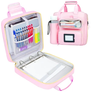 3 Inch D-Ring Zipper Binder Bag, 700 Sheet Capacity Multi-Pockets Organizer, 13 Inch Laptop Carrying Case with Bottle Holder& Shoulder Strap for School Office (Pink) 3 Inch D-Ring Zipper Binder Bag, 700 Sheet Capacity Multi-Pockets Organizer, 13 Inch Laptop Carrying Case with Bottle Holder& Shoulder Strap for School Office (Pink)