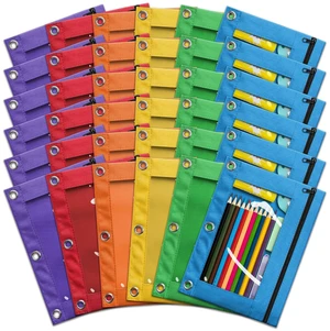 Pencil Pouch for 3 Ring Binder, Bulk 36 Pack 3-Holes Zipper Pencil Pouches in Assorted Colors, Sturdy and Durable Cloth Pencil Holder with Clear Window for Office School College Supplies (36) Pencil Pouch for 3 Ring Binder, Bulk 36 Pack 3-Holes Zipper Pencil Pouches in Assorted Colors, Sturdy and Durable Cloth Pencil Holder with Clear Window for Office School College Supplies (36)