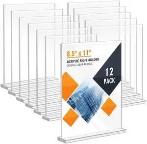 Acrylic Sign Holder 8.5 x 11, Double Sided Sign Holder Stand, Plastic 12 Pack Table Paper Stand, Vertical Menu Flyer Stand, T Shape Table Flyer Holder Acrylic Sign Holder 8.5 x 11, Double Sided Sign Holder Stand, Plastic 12 Pack Table Paper Stand, Vertical Menu Flyer Stand, T Shape Table Flyer Holder