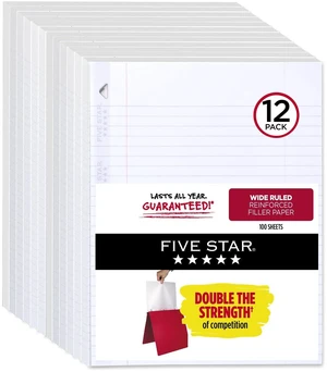 Loose Leaf Paper, 12 Pack, Notebook Paper, Wide Ruled Filler Paper, Reinforced, 8 x 10.5, 100 Sheets per Pack (72364) Loose Leaf Paper, 12 Pack, Notebook Paper, Wide Ruled Filler Paper, Reinforced, 8 x 10.5, 100 Sheets per Pack (72364)