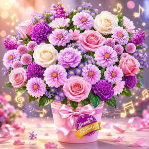 Birthday Cards, Birthday Card with Music and Light, Flower Bouquet 3D Card for Mom, Women, Wife (Birthday Purple Flower) Birthday Cards, Birthday Card with Music and Light, Flower Bouquet 3D Card for Mom, Women, Wife (Birthday Purple Flower)
