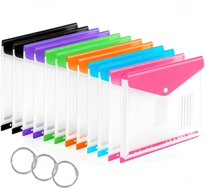 12 Pack Plastic Envelopes Binder Pocket 11 Holes Expandable Binder Folders for 2/3/4 Ring Document Pouch with Snap Button & Label Loose-Leaf Transparent for School Home Office (Side-Opening) 12 Pack Plastic Envelopes Binder Pocket 11 Holes Expandable Binder Folders for 2/3/4 Ring Document Pouch with Snap Button & Label Loose-Leaf Transparent for School Home Office (Side-Opening)