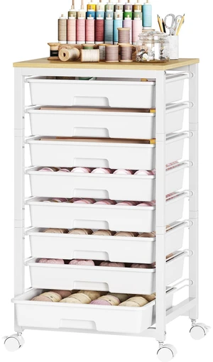 Rolling Cart with 8 Drawers,White Storage Cart with Wooden Tabletop and Wheels for Craft Organizer,Classroom,Office,Easy Assembly Rolling Cart with 8 Drawers,White Storage Cart with Wooden Tabletop and Wheels for Craft Organizer,Classroom,Office,Easy Assembly