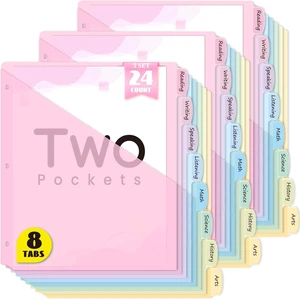 8-Tab Binder Dividers with Two Pockets, 8 Tabs Dividers for 3 Ring Binder Organizers, 3-Hole Plastic Sheets Protectors for US Letter Size, School, College, Office Supplies, Pastels, Set of 3 8-Tab Binder Dividers with Two Pockets, 8 Tabs Dividers for 3 Ring Binder Organizers, 3-Hole Plastic Sheets Protectors for US Letter Size, School, College, Office Supplies, Pastels, Set of 3