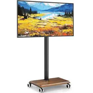Rolling TV Stand for 32 to 60 Inch TV up to 88lbs Wood Base Brown Height Adjustable Mobile TV Cart with Lockable Wheels, Portable Floor TV Stand for Living Room, Bedroom, VESA 400x400mm Rolling TV Stand for 32 to 60 Inch TV up to 88lbs Wood Base Brown Height Adjustable Mobile TV Cart with Lockable Wheels, Portable Floor TV Stand for Living Room, Bedroom, VESA 400x400mm