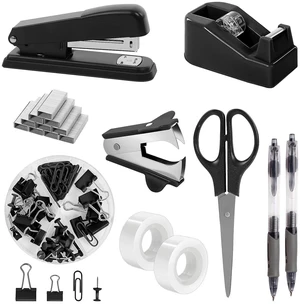 Black Office Supplies Set, Stapler and Tape Dispenser Set,10PCS Black Desk Accessories with Stapler, Tape Dispenser, Scissors, Binder/Paper Clips and 1000pcs Staples, Desk Supplies Set Black Office Supplies Set, Stapler and Tape Dispenser Set,10PCS Black Desk Accessories with Stapler, Tape Dispenser, Scissors, Binder/Paper Clips and 1000pcs Staples, Desk Supplies Set