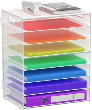 8 Tier Paper Letter Tray Organizer with Handles for Desk (White) Mesh Desk File Holder Storage Organization for Home School Classroom & Office 8 Tier Paper Letter Tray Organizer with Handles for Desk (White) Mesh Desk File Holder Storage Organization for Home School Classroom & Office