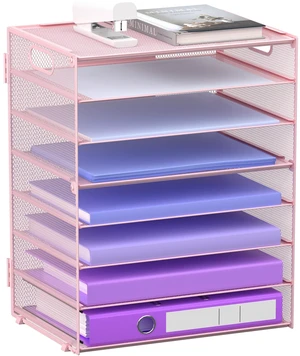 8 Tier Paper Letter Tray Organizer with Handles for Desk (Pink) Mesh Desk File Holder Storage Organization for Home School Classroom & Office 8 Tier Paper Letter Tray Organizer with Handles for Desk (Pink) Mesh Desk File Holder Storage Organization for Home School Classroom & Office