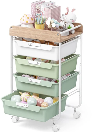 Rolling Storage Utility Cart with 4 Drawers,Art Cart,Green Kids Craft Cart,Makeup Organizer and Storage with Wooden Tabletop Rolling Storage Utility Cart with 4 Drawers,Art Cart,Green Kids Craft Cart,Makeup Organizer and Storage with Wooden Tabletop