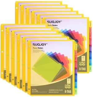 8-Tab Dividers for 3 Ring Binder, 96 Count Binder Dividers with Pockets, Subject Dividers, 3-Hole Plastics Sheets Protectors for US Letter Size in 0.5", 1",2" Binders, Vibrant 8 Color, 12 Packs 8-Tab Dividers for 3 Ring Binder, 96 Count Binder Dividers with Pockets, Subject Dividers, 3-Hole Plastics Sheets Protectors for US Letter Size in 0.5", 1",2" Binders, Vibrant 8 Color, 12 Packs