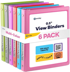 1/2 inch Binder 3 Ring Binder (6 Pack - Assorted Colors) O-Ring Binder with Clear View Cover and 2 Inside Pocket - for Letter Size 8.5 x 11'' Paper, Ideal for School Supplies, Office, and Home 1/2 inch Binder 3 Ring Binder (6 Pack - Assorted Colors) O-Ring Binder with Clear View Cover and 2 Inside Pocket - for Letter Size 8.5 x 11'' Paper, Ideal for School Supplies, Office, and Home