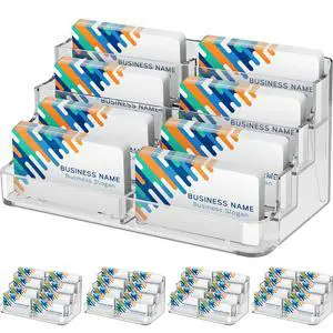 4 Pack Acrylic Business Card Holder, Card Display Stand, 8 Pockets 4-Tier Freestanding Design, Clear Acrylic Construction, Fits Standard Business Cards for Reception, Office and Countertops 4 Pack Acrylic Business Card Holder, Card Display Stand, 8 Pockets 4-Tier Freestanding Design, Clear Acrylic Construction, Fits Standard Business Cards for Reception, Office and Countertops