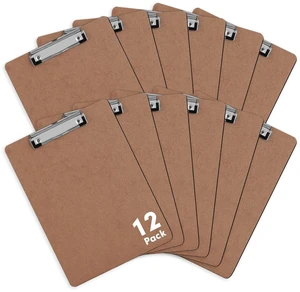 12 Pack Hardboard Clipboards, Low Profile Clip, A4 Letter Size Wood Clipboards, 12.5 x 9 Inch Clip Boards, Fit 8.5x11 Letter Size Paper, Office, Classroom Supplies, Brown, ECO Friendly 12 Pack Hardboard Clipboards, Low Profile Clip, A4 Letter Size Wood Clipboards, 12.5 x 9 Inch Clip Boards, Fit 8.5x11 Letter Size Paper, Office, Classroom Supplies, Brown, ECO Friendly