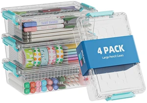 4 Pack Extra Large Pencil Box, Plastic Pencil Case Organizer, Clear Crayon Box Marker Organizer, Stackable Craft Organizers and Storage for Pen, Craft, Art Supply(Green) 4 Pack Extra Large Pencil Box, Plastic Pencil Case Organizer, Clear Crayon Box Marker Organizer, Stackable Craft Organizers and Storage for Pen, Craft, Art Supply(Green)