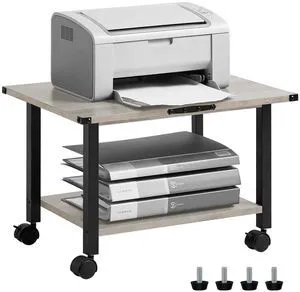 Under Desk Printer Stand, 2-Tier Industrial Rolling Printer Table Oak Small Mobile Printer Cart Desk for Home Office, Lockable Wheels, Open Storage Shelf, Metal frame Under Desk Printer Stand, 2-Tier Industrial Rolling Printer Table Oak Small Mobile Printer Cart Desk for Home Office, Lockable Wheels, Open Storage Shelf, Metal frame