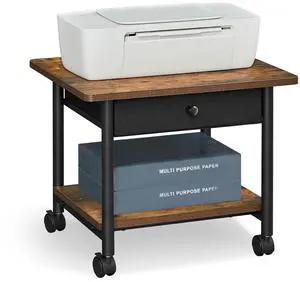 2-Tier Printer Stand with Locking Wheels, Under Desk Printer Table Industrial Mobile Cart, 19.1 x 15.9 x 15.6 Inches, Storage Shelf, Drawer, for Home Office, Rustic Brown, UOPS004B01 2-Tier Printer Stand with Locking Wheels, Under Desk Printer Table Industrial Mobile Cart, 19.1 x 15.9 x 15.6 Inches, Storage Shelf, Drawer, for Home Office, Rustic Brown, UOPS004B01