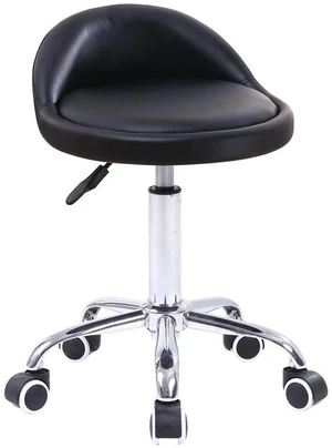 PU Leather Round Rolling Stool with Back Rest Height Adjustable Swivel Drafting Work SPA Task Chair with Wheels Black PU Leather Round Rolling Stool with Back Rest Height Adjustable Swivel Drafting Work SPA Task Chair with Wheels Black