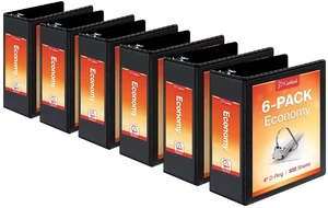 Economy 3-Ring Binders, 4", Slant-D Rings, Holds 835 Sheets, ClearVue Presentation View, Non-Stick, Black, Case of 6 (90780) Economy 3-Ring Binders, 4", Slant-D Rings, Holds 835 Sheets, ClearVue Presentation View, Non-Stick, Black, Case of 6 (90780)
