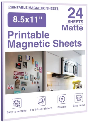 24 Pcs Printable Magnetic Sheets 8.5x11 Inches Matte Magnet Paper Sheet Non Adhesive Magnetic Paper for Inkjet Printers, Flexible Magnet Photos for DIY Crafts 24 Pcs Printable Magnetic Sheets 8.5x11 Inches Matte Magnet Paper Sheet Non Adhesive Magnetic Paper for Inkjet Printers, Flexible Magnet Photos for DIY Crafts