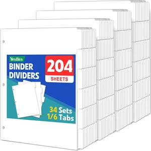 204 Pcs Binder Dividers with Tabs, 1/6 Cut Tabs, Dividers for 3 Ring Binder, Blank Write On Binder Dividers in 6 Tab Sets, Letter Size, 204 Dividers, 34 Sets, White 204 Pcs Binder Dividers with Tabs, 1/6 Cut Tabs, Dividers for 3 Ring Binder, Blank Write On Binder Dividers in 6 Tab Sets, Letter Size, 204 Dividers, 34 Sets, White