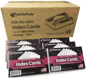 Lined Index Card 3"x5" Index Cards Flashcards, 2400 Count Ruled on Front, Blank on Back Index Cards, White 24 pack of 100 Shrink, Made in the USA Lined Index Card 3"x5" Index Cards Flashcards, 2400 Count Ruled on Front, Blank on Back Index Cards, White 24 pack of 100 Shrink, Made in the USA