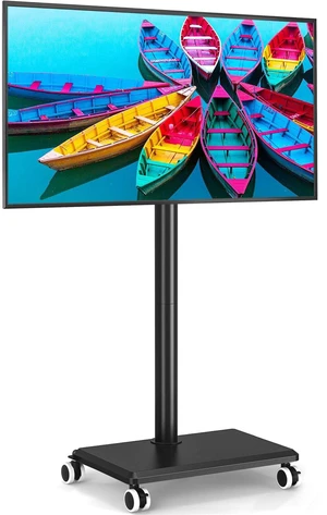 Rolling TV Stand for 32 to 60 Inch TV up to 88lbs Wood Base Black Height Adjustable Mobile TV Cart with Lockable Wheels, Portable Floor TV Stand for Living Room, Bedroom, VESA 400x400mm Rolling TV Stand for 32 to 60 Inch TV up to 88lbs Wood Base Black Height Adjustable Mobile TV Cart with Lockable Wheels, Portable Floor TV Stand for Living Room, Bedroom, VESA 400x400mm
