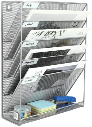 5 Tier Wall File Holder, Mesh Hanging Folder Organizer with Classify Label, Versatile Desk File Holder, Vertical Wall Mounted Mail Organizer for Office Home Cubicle, Silver 5 Tier Wall File Holder, Mesh Hanging Folder Organizer with Classify Label, Versatile Desk File Holder, Vertical Wall Mounted Mail Organizer for Office Home Cubicle, Silver