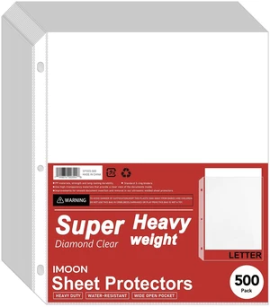 Super Heavyweight Sheet Protectors for 3 Ring Binders - 3-Hole Letter Size Clear Plastic Heavy Duty Sleeves, Archival Safe, Durable Page Protectors for Documents, 8.5x11 Inch (500 Pack Bulk) Super Heavyweight Sheet Protectors for 3 Ring Binders - 3-Hole Letter Size Clear Plastic Heavy Duty Sleeves, Archival Safe, Durable Page Protectors for Documents, 8.5x11 Inch (500 Pack Bulk)