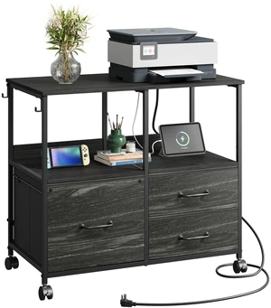 3 Drawer Mobile File Cabinet with Storage Shelf, Charging Station Fabric Lateral Filing Cabinet fits A4 or Letter Size, Adjustable Shelf for Home Office, Charcoal Black Wood Grain Print 3 Drawer Mobile File Cabinet with Storage Shelf, Charging Station Fabric Lateral Filing Cabinet fits A4 or Letter Size, Adjustable Shelf for Home Office, Charcoal Black Wood Grain Print