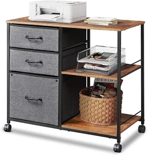 3 Drawer Mobile File Cabinet, Fabric Lateral Filing Cabinet Rolling Printer Stand with Open Storage Shelf, Fits A4 or Letter Size for Home Office, Rustic Brown and Gray 3 Drawer Mobile File Cabinet, Fabric Lateral Filing Cabinet Rolling Printer Stand with Open Storage Shelf, Fits A4 or Letter Size for Home Office, Rustic Brown and Gray