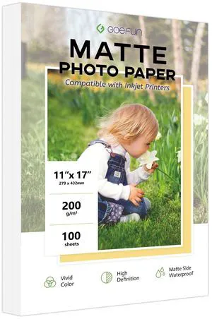 11x17 Matte Photo Paper, 200 GSM Inkjet Photo Paper 100 Sheets 54LB Picture Paper for Printer for Posters, Menus and Art Prints 11x17 Matte Photo Paper, 200 GSM Inkjet Photo Paper 100 Sheets 54LB Picture Paper for Printer for Posters, Menus and Art Prints