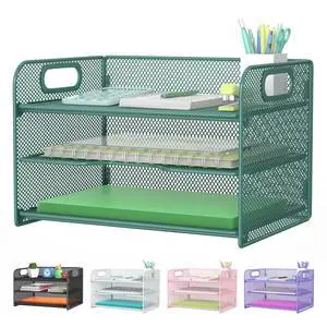 3 Tier Green Letter Tray Paper Organizer with Handle, Mesh Desk Organizer Paper Sorter File Rack Shelves, Green 3 Tier Green Letter Tray Paper Organizer with Handle, Mesh Desk Organizer Paper Sorter File Rack Shelves, Green