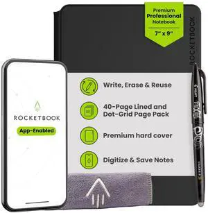 Pro Smart Reusable Notebook, Executive 7x9, Black Lined and Dotted Interchangeable Pages, For Work and Business Meetings Pro Smart Reusable Notebook, Executive 7x9, Black Lined and Dotted Interchangeable Pages, For Work and Business Meetings