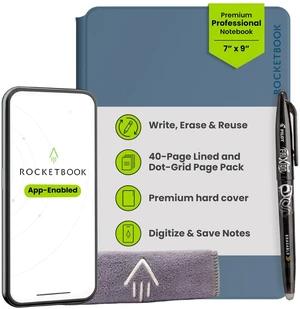 Pro Smart Reusable Notebook, Executive 7x9, Blue Lined and Dotted Interchangeable Pages, For Work and Business Meetings Pro Smart Reusable Notebook, Executive 7x9, Blue Lined and Dotted Interchangeable Pages, For Work and Business Meetings