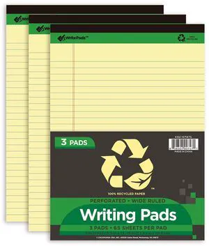 Yellow Legal Pads Writing Pads Recycled Paper 8.5"x11.75" Wide Ruled Perforated 50 sheets Hard Back Notepads 8-1/2"x 11-3/4" Writing Tablet Canary For Office Supplies (Canary 3pads) Yellow Legal Pads Writing Pads Recycled Paper 8.5"x11.75" Wide Ruled Perforated 50 sheets Hard Back Notepads 8-1/2"x 11-3/4" Writing Tablet Canary For Office Supplies (Canary 3pads)