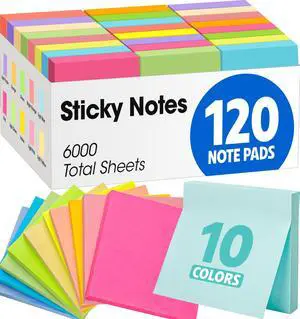 120 Pads Sticky Notes 3x3, Bright Colors Self-Stick Pads Bulk, Super Sticky Notes, School Supplies, Office Products, 50 Sheet/Pad 120 Pads Sticky Notes 3x3, Bright Colors Self-Stick Pads Bulk, Super Sticky Notes, School Supplies, Office Products, 50 Sheet/Pad