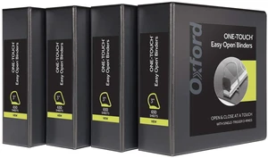 3 Ring Binders, Binders for School and Office, 3 Inch ONE-Touch Easy Open D Rings, 3-Sided View Binder Covers, Xtralife Hinge, Non-Stick, PVC-Free, Black, 650-Sheet Capacity, 4 Pack (79914) 3 Ring Binders, Binders for School and Office, 3 Inch ONE-Touch Easy Open D Rings, 3-Sided View Binder Covers, Xtralife Hinge, Non-Stick, PVC-Free, Black, 650-Sheet Capacity, 4 Pack (79914)