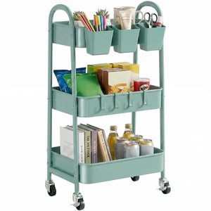 3-Tier Rolling Cart, Utility Cart Mobile Metal Rolling Storage Cart with Lockable Wheels & Hanging Cups & Hooks for Kitchen, Bathroom, Office, Workshop, Green 3-Tier Rolling Cart, Utility Cart Mobile Metal Rolling Storage Cart with Lockable Wheels & Hanging Cups & Hooks for Kitchen, Bathroom, Office, Workshop, Green