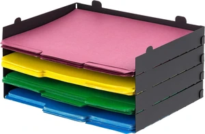 4-Pack Stackable Metal Letter Tray Organizer, Black Organize classroom papers, assignments and teaching materials with stackable trays for teachers, schools and educators 4-Pack Stackable Metal Letter Tray Organizer, Black Organize classroom papers, assignments and teaching materials with stackable trays for teachers, schools and educators