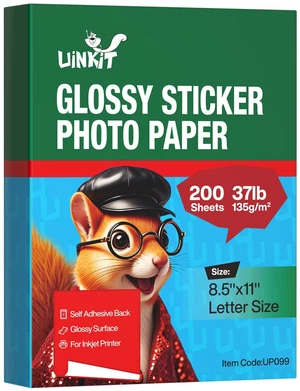 Glossy Sticker Paper for Inkjet Printer, 8.5 x 11Inches 6.5Mil Printable Self Adhesive Photo Paper Priner Sticker Papers for Inkjet Printer Dries Quickly Vivid Color (200, 8.5x11) Glossy Sticker Paper for Inkjet Printer, 8.5 x 11Inches 6.5Mil Printable Self Adhesive Photo Paper Priner Sticker Papers for Inkjet Printer Dries Quickly Vivid Color (200, 8.5x11)