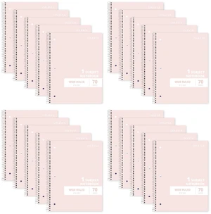 Pink 1 Subject Spiral Notebook Wide Ruled Bulk, 140 Pages 70 Sheets, 7.5 x 10.5 in, 20 Pack School Notebooks, Wide Ruled Paper, Students, Classroom, Homework Pink 1 Subject Spiral Notebook Wide Ruled Bulk, 140 Pages 70 Sheets, 7.5 x 10.5 in, 20 Pack School Notebooks, Wide Ruled Paper, Students, Classroom, Homework