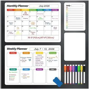 Fridge Calendar, Magnetic Calendar for Refrigerator, 4 Pack, White Fridge Whiteboard for Family Schedules, Meal Plans, Grocery Lists, Reminders, and Quick Updates(1 Eraser, 8 Markers) Fridge Calendar, Magnetic Calendar for Refrigerator, 4 Pack, White Fridge Whiteboard for Family Schedules, Meal Plans, Grocery Lists, Reminders, and Quick Updates(1 Eraser, 8 Markers)