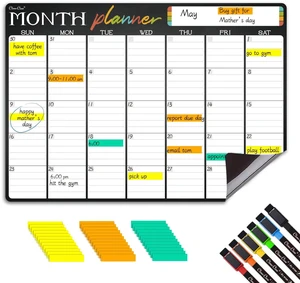 Magnetic Dry Erase Monthly Calendar - 17"x12" Monthly Calendar for Fridge - 36 Reusable Highlight Tabs - 6 Extra Fine Point Markers Included - Shipped Flat Magnetic Dry Erase Monthly Calendar - 17"x12" Monthly Calendar for Fridge - 36 Reusable Highlight Tabs - 6 Extra Fine Point Markers Included - Shipped Flat